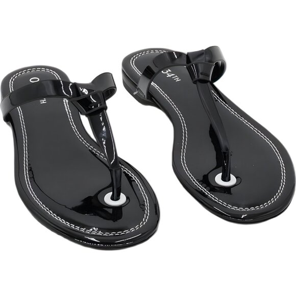 On 34th Galinaa Thong Flat Sandals Black Patent Slip-On Women's US 5M - Picture 1 of 6